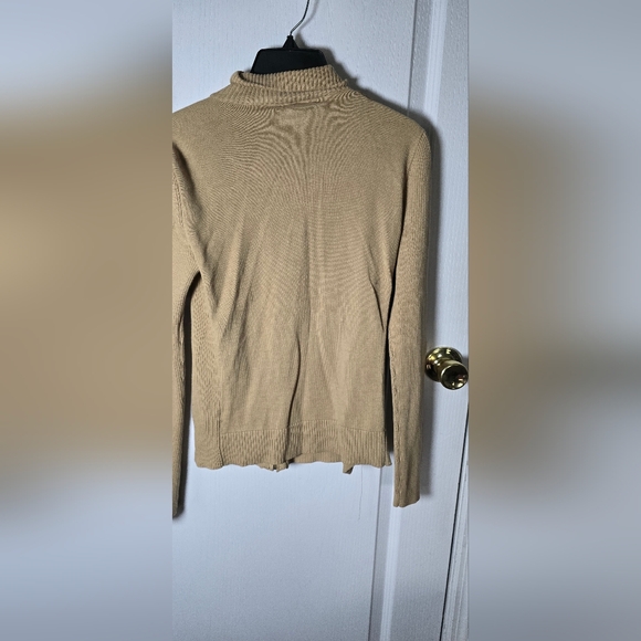 Ralph Lauren Tan Knit Zip-Up Mock Neck Cardigan - Picture 4 of 4